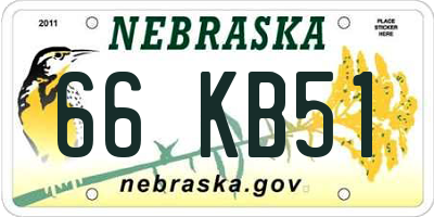 NE license plate 66KB51
