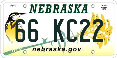 NE license plate 66KC22
