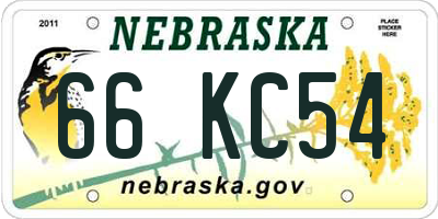 NE license plate 66KC54