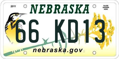 NE license plate 66KD13