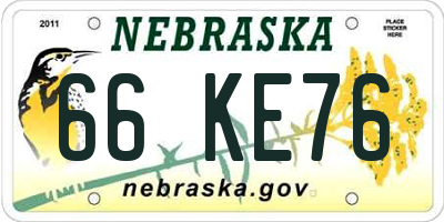 NE license plate 66KE76