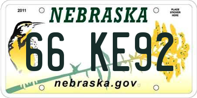 NE license plate 66KE92