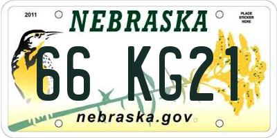 NE license plate 66KG21