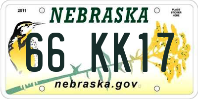 NE license plate 66KK17