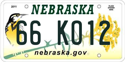 NE license plate 66KO12