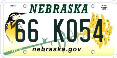 NE license plate 66KO54