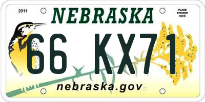 NE license plate 66KX71