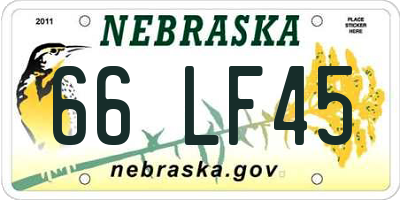 NE license plate 66LF45