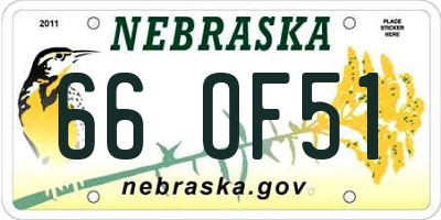 NE license plate 66OF51