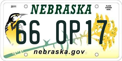 NE license plate 66OP17