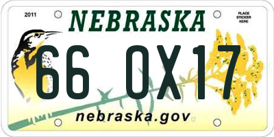 NE license plate 66OX17