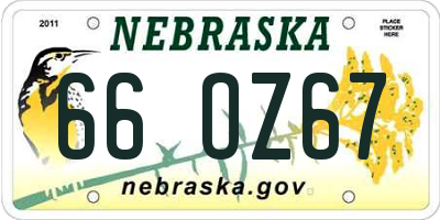 NE license plate 66OZ67