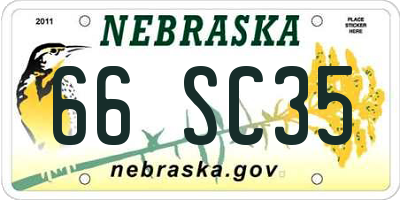 NE license plate 66SC35