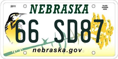 NE license plate 66SD87