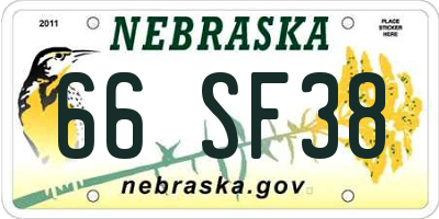 NE license plate 66SF38