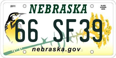 NE license plate 66SF39