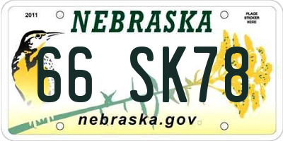 NE license plate 66SK78