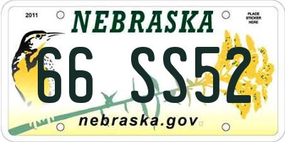 NE license plate 66SS52