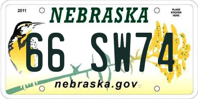 NE license plate 66SW74