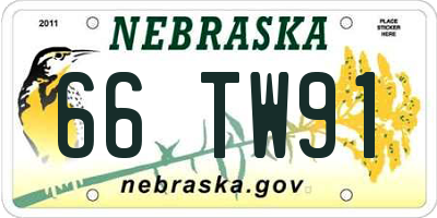 NE license plate 66TW91