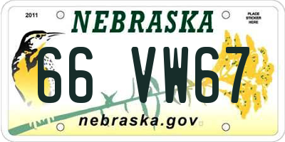 NE license plate 66VW67