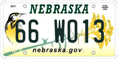 NE license plate 66WO13
