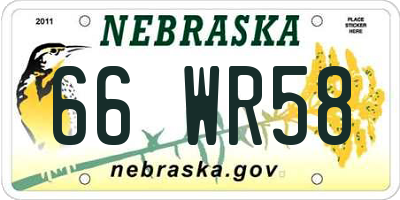NE license plate 66WR58