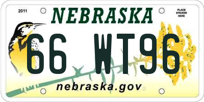 NE license plate 66WT96