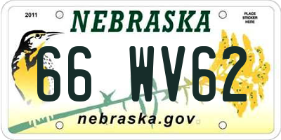 NE license plate 66WV62