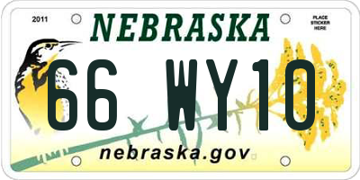 NE license plate 66WY10