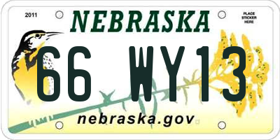 NE license plate 66WY13