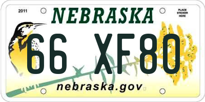 NE license plate 66XF80