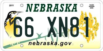 NE license plate 66XN81