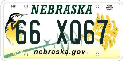 NE license plate 66XQ67
