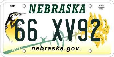 NE license plate 66XV92