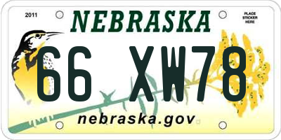 NE license plate 66XW78