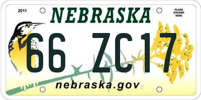 NE license plate 66ZC17