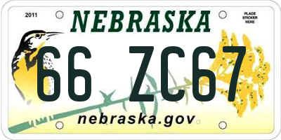 NE license plate 66ZC67