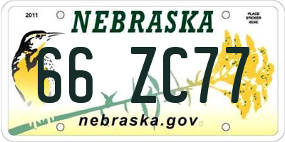 NE license plate 66ZC77
