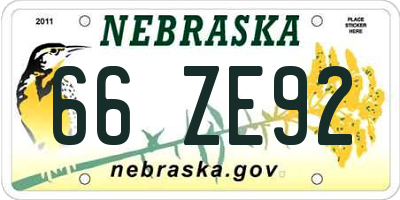 NE license plate 66ZE92