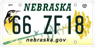 NE license plate 66ZF18