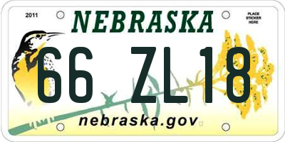 NE license plate 66ZL18