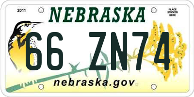 NE license plate 66ZN74