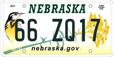 NE license plate 66ZQ17
