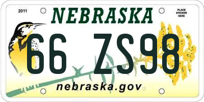 NE license plate 66ZS98