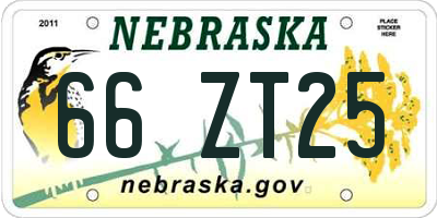 NE license plate 66ZT25