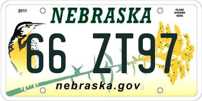 NE license plate 66ZT97