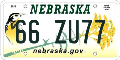 NE license plate 66ZU77