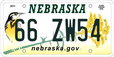 NE license plate 66ZW54
