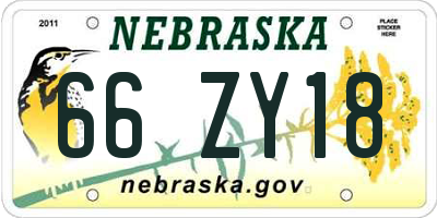 NE license plate 66ZY18